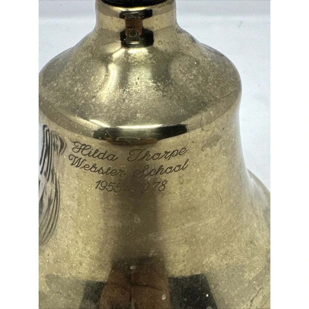 Vintage Brass Schoolhouse Bell With Wood Handle 9